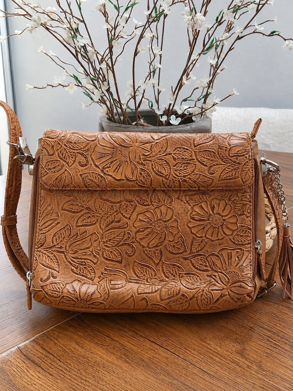 Gun Tote'n Mamas Tooled Leather CCW Crossbody Purse Clutch Tan GTM-22 No Holster
